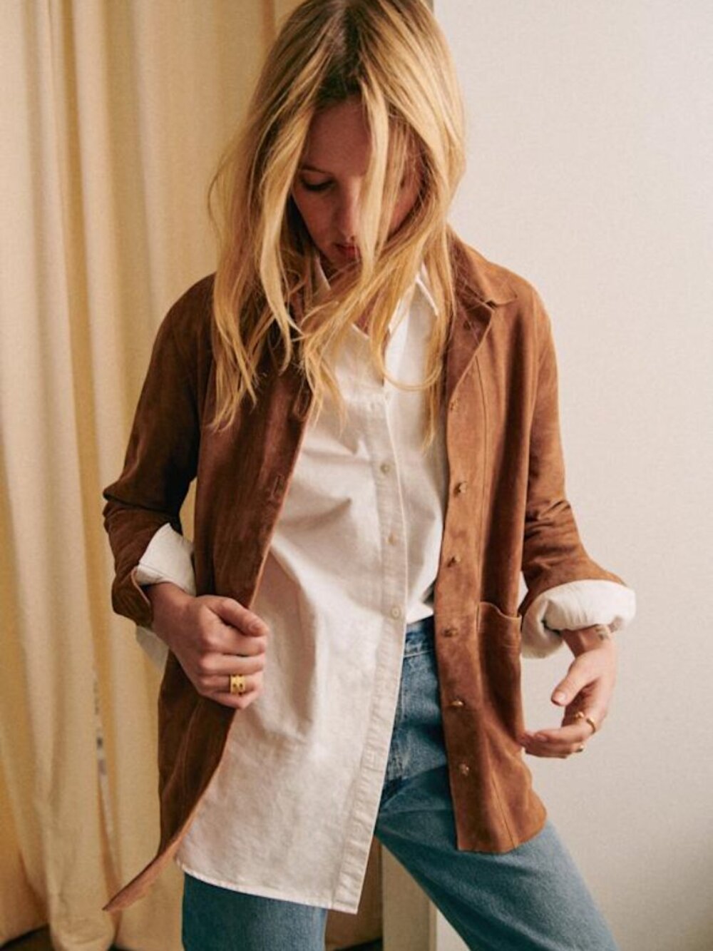 NWT SEZANE Will Jacket Chore Coat in Camel Suede Goat Leather - Sz XS - RARE! - Picture 3 of 10